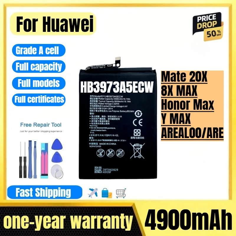 

HB3973A5ECW for Huawei Mate 20X/8X MAX/Honor Max/Y MAX/AREAL00/ARE Phone Battery High Quality Replacement Bateria with Tools