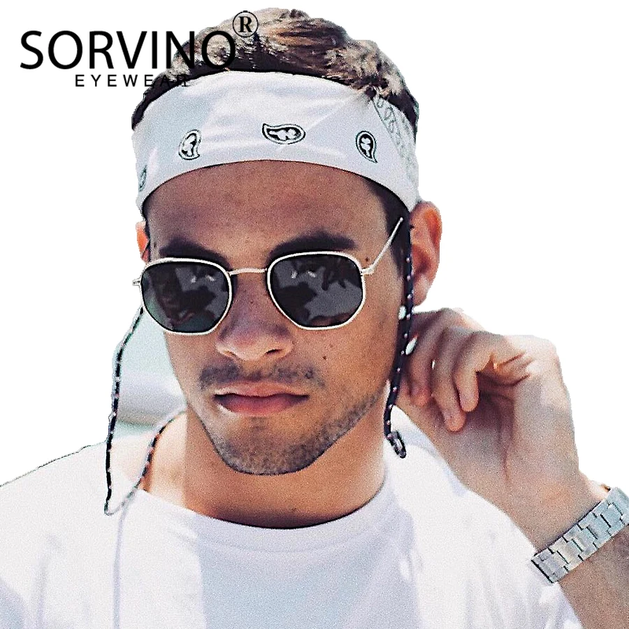 SORVINO Hexagon Sunglasses Men Brand Designer Small Square Sunglases Metal Frame Driving Fishing Glasses Lentes De Sol UV400