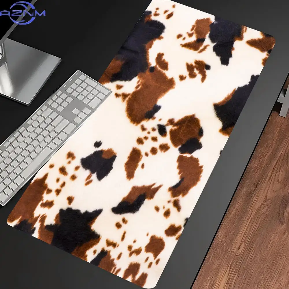 Oversized Gaming Desk Mat Vintage Cow Spot Print Non Slip Rubber Lock Edge Pad For Laptop Office Desktop Item