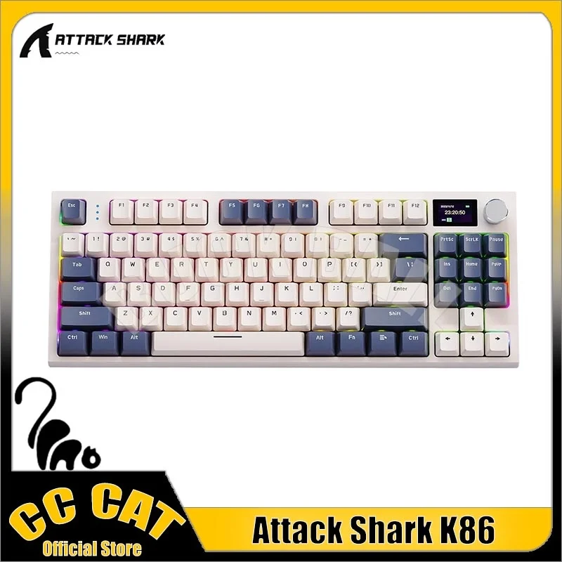 

Механическая клавиатура Attack Shark K86, 3 режима, беспроводная Bluetooth-клавиатура, TFT-экран, пользовательская металлическая ручка RGB, игровая клавиатура с возможностью горячей замены