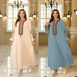 2024 New Islam Abaya Dress women's rope embroidery robe Light luxury evening dress Muselmane Loose maxi Women's Dress