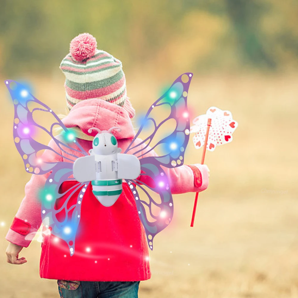 Electric Fairy Wings Light Up for Kids Butterfly Wings Moving Elf Wing Birthday Christmas Cosplay Dress Up Angel Girls Toy