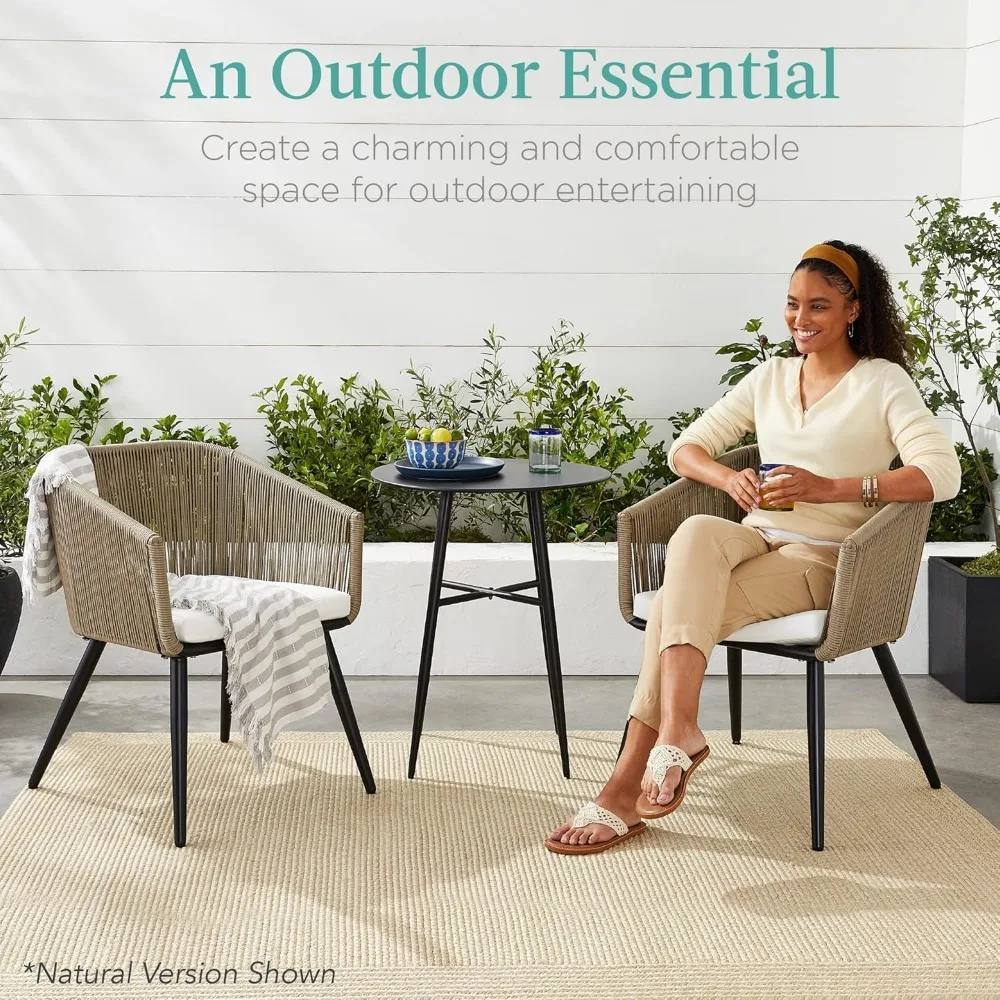 Set mit 2 Terrassen-Esszimmerstühlen, Outdoor-Sitzset für Hinterhof, Pool, Balkon, Innenbereich mit gewebtem Korbgeflecht-Design, 250 Pfund Weig