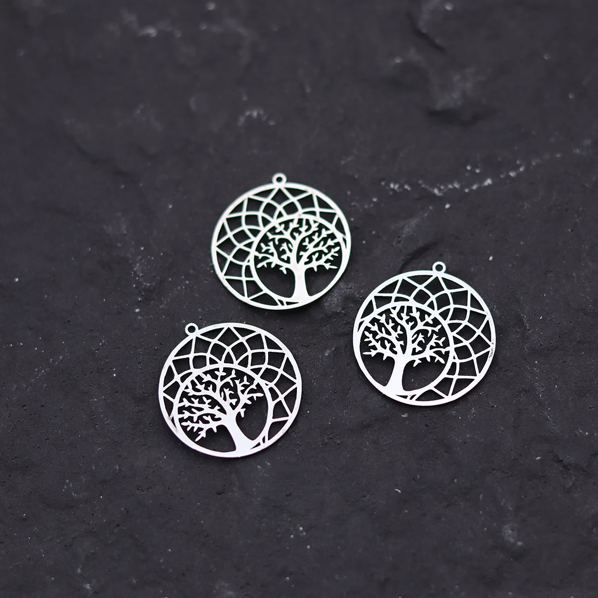 Image of 3 Stück Edelstahl runder Baum des Lebens böhmische Charms Anhänger für DIY Halskette Ohrringe Schmuckherstellung