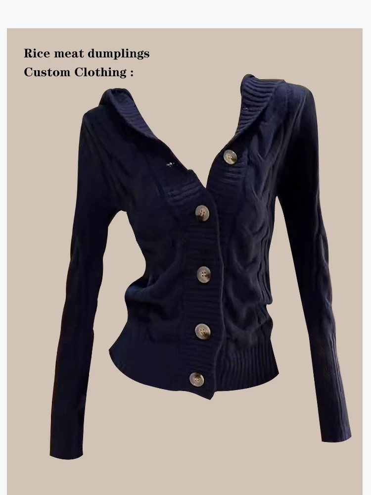 Retro Sle Dames Gebreid Vest Taille-kalkend Lang Sve Zacht Polyester Blend Vintage Y Blauw Veelzijdig Leeftijdverdediging