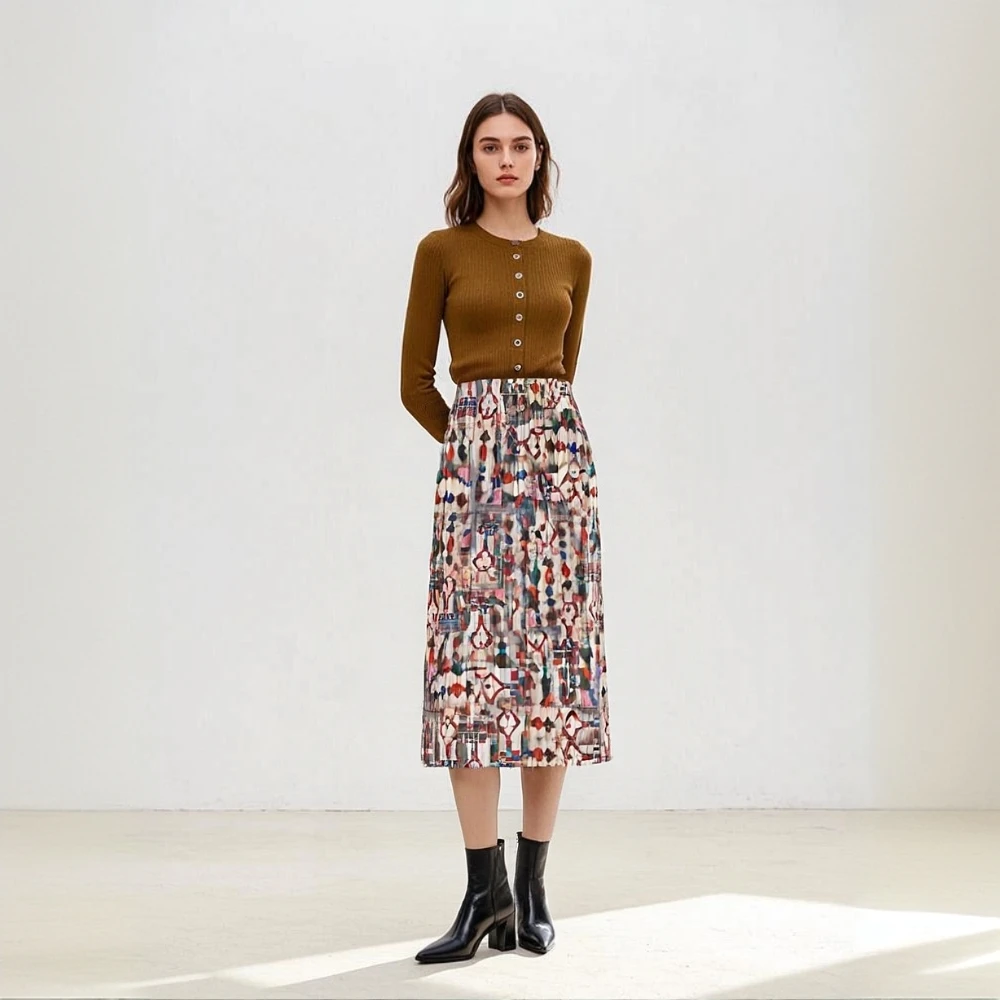 

Miyake Pleated Sweet Pleated Skirt for Women in Spring and Summer 2025, New Printed High Waist Slimming Pocket Pleated Skirt