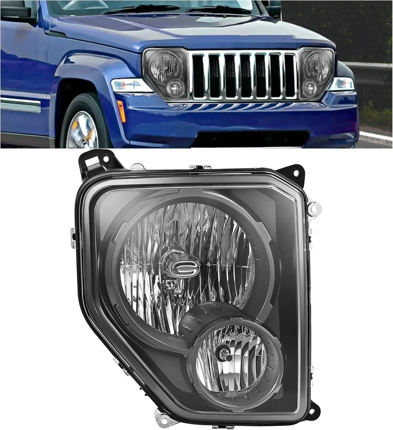 

Right Headlight Compatible with 2008-2012 Jeep Liberty Replacement for 68079710AA CH2503227C Headlamp w/Fog Lights Passenger Sid