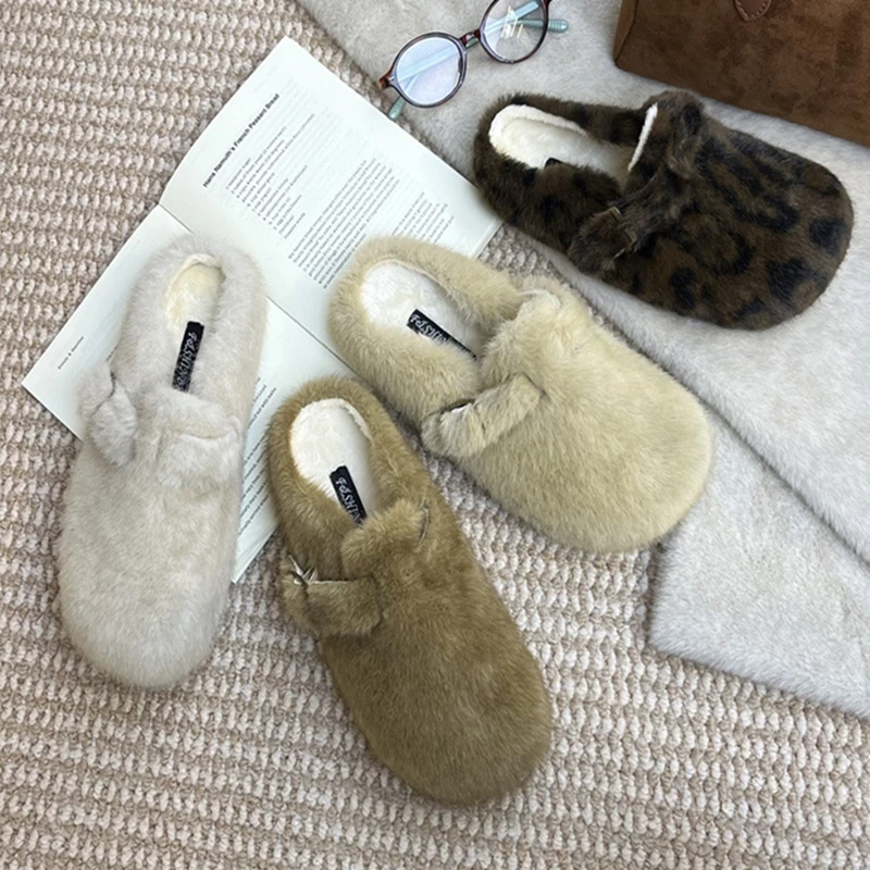 

AIYUQI 2025 New Women's Slippers Winter Flat Furry Women Slippers Large Indoor Sizes female Cotton Shoes