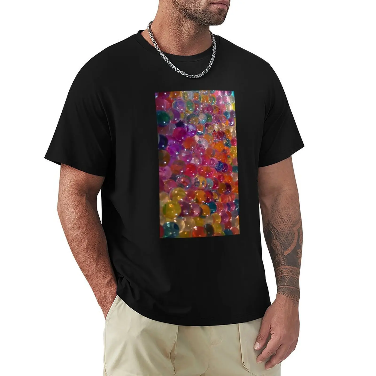 Rainbow Orbeez Water Orbs Close Up Photo, Single and Repeating Pattern T-Shirt Big and Tall Casual T-Shirt