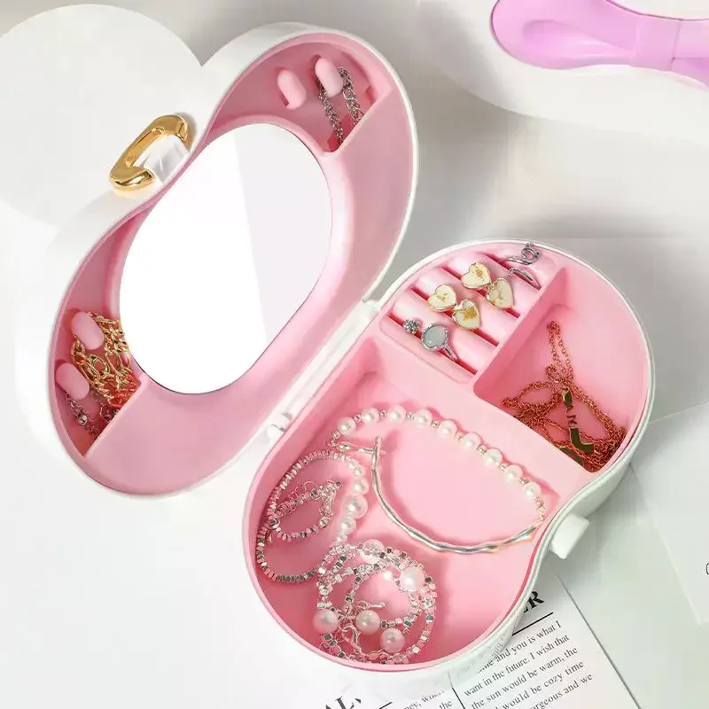 المحمولة متعددة الوظائف القوس صندوق تخزين المجوهرات المنزل السفر أقراط قلادة حقيبة للتخزين للنساء حلقة منظم عرض القضية #3
