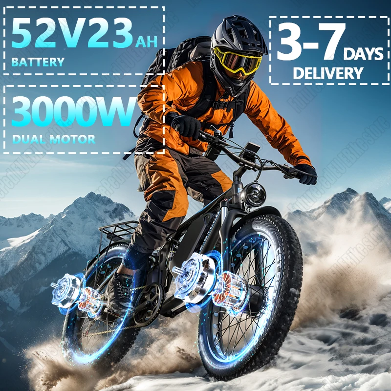 Electric Bicycle E-BYCCO-EB7 Pro 3000W Motor 52V23AH Waterproof Battery Off-Road Electric bike 26*4.0Fat Tire All Terrain E Bike