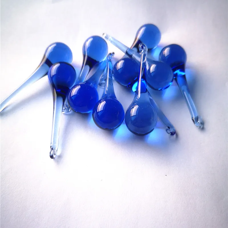 New Arrival 50pcs 15*55mm Blue Glass Raindrops Crystal Chandelier Part Lamp Prisms Hanging Pendants Beads Curtain Accessories.