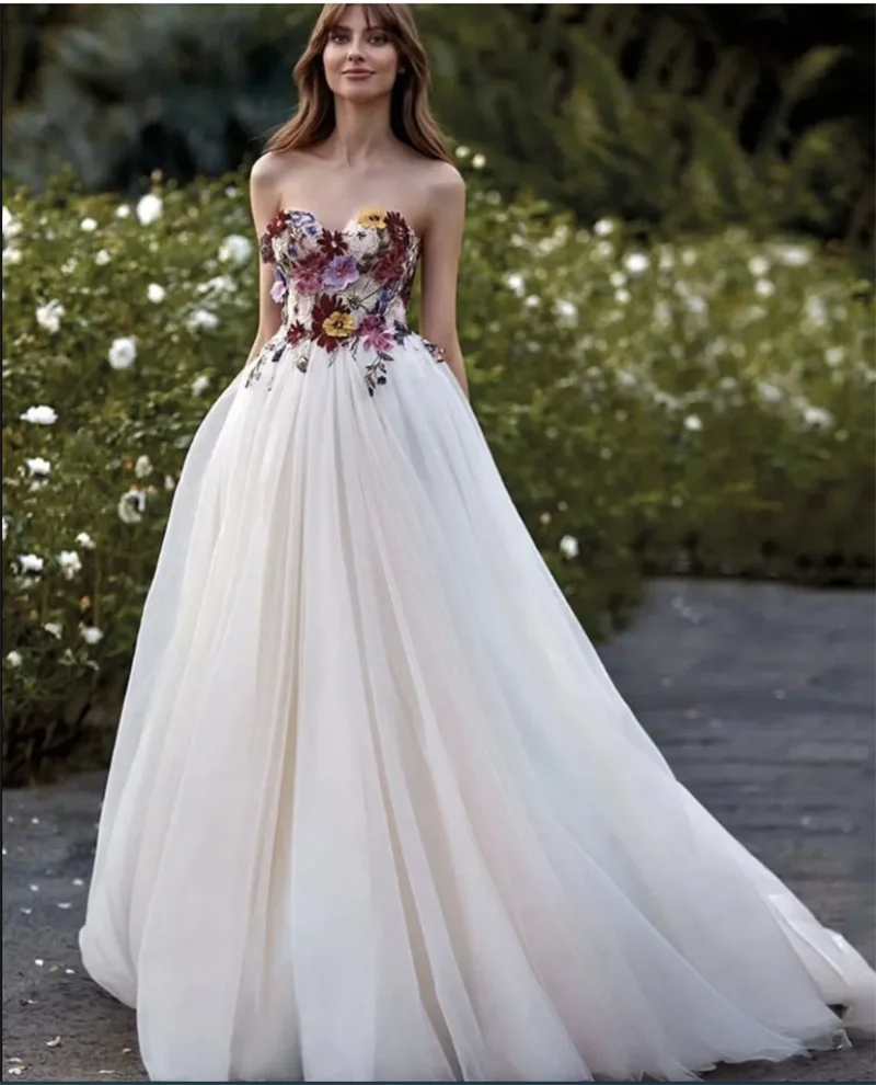 

Элегантное свадебное платье в стиле бохо, 2025 г., милое кружевное платье с аппликацией и 3d цветами, вечерние платья невесты, Vestido De Novia Robe De Mariee, новинка