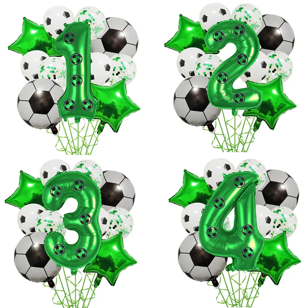 1 Set Soccer Balloon 1-9th Birthday Decor Football Balloons Kids 32Inch Green Number Ball Soccer Birthday Sports Supplies