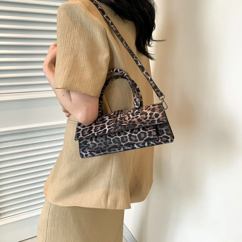 Top Brand Shoulder Bag Quality Pu Leather Classic Handbag Vintage Leopard Crossbody Bags For Women Khaki Brown Hand Bag Clutches