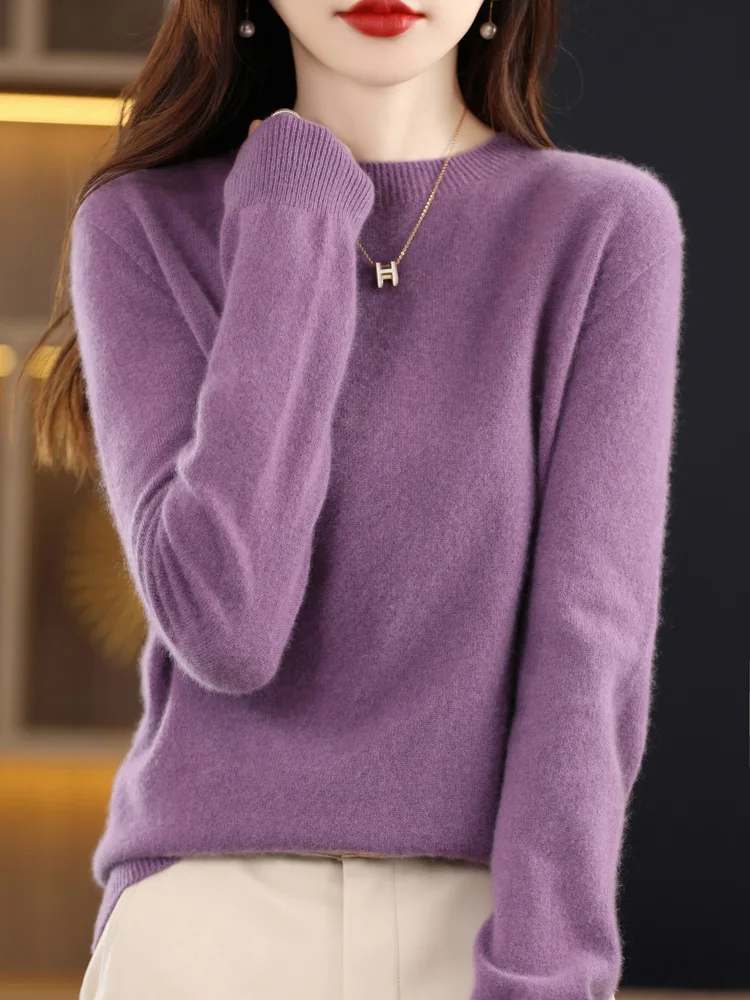 Autumn Winter Women Sweater 100% Merino Wool Basic O-neck Pullover Solid Casual Cashmere Knitwear Female Grace Clothing Tops