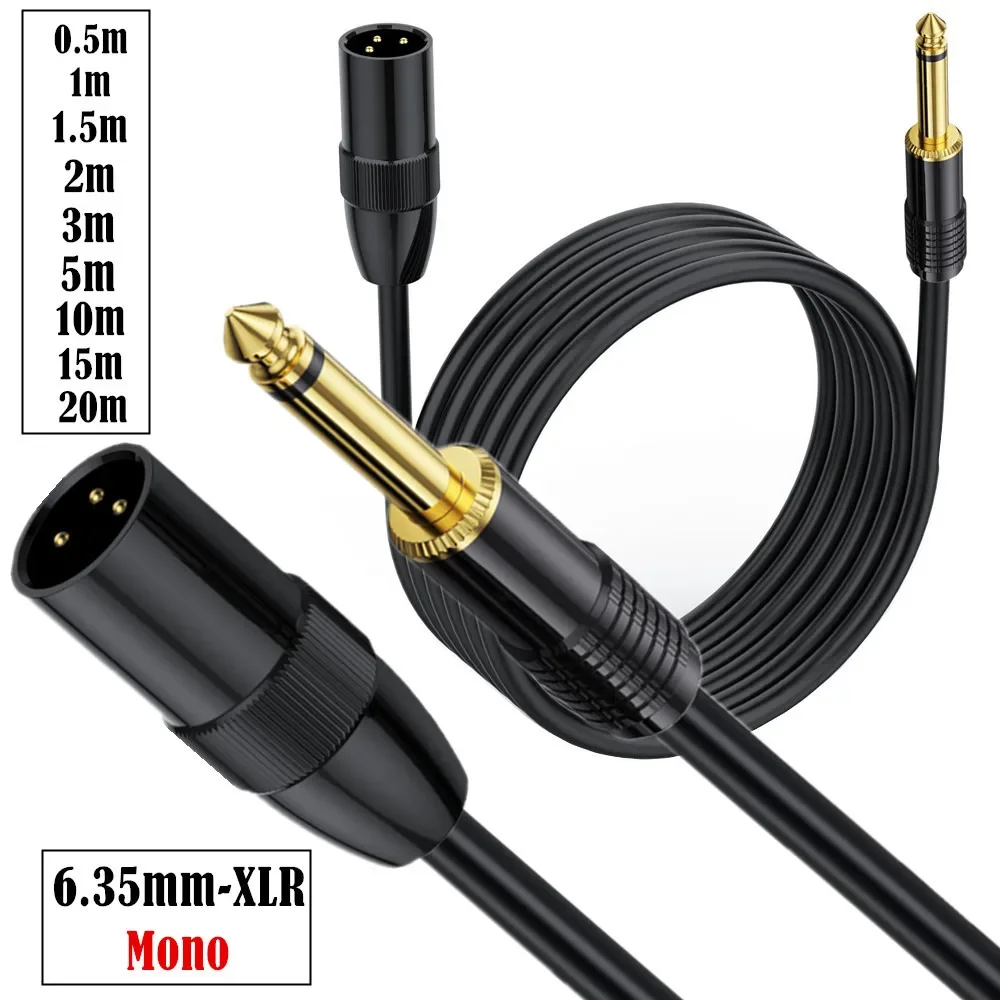 XLR Male to 1/4 Inch TS Cables XLR 3 Pin Male to Quarter inch 6.35mm TS Male Unbalanced Interconnect Wire Mic Cord