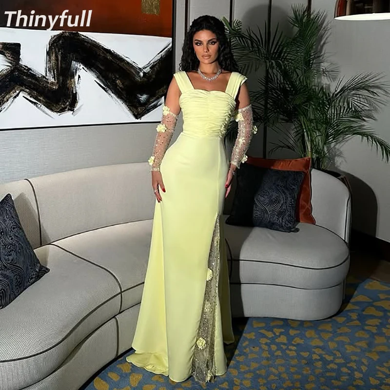 

Thinyfull Mermaid Arab Satin Prom Dress Sleeveless Beading Long Evening Dresses Formal Prom Gown Robe De Soirée Customized