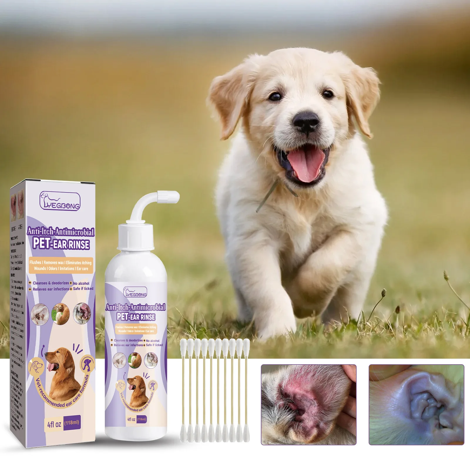 Pet ear cleaning solution cats and dogs relieve ear odor, clean earwax and wash ear drops.