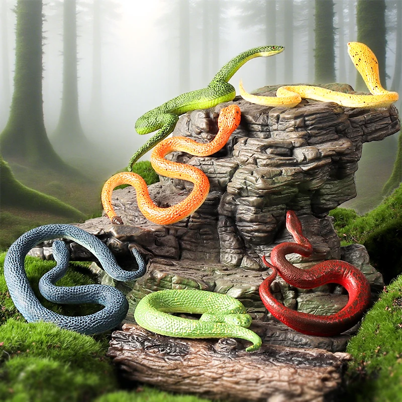 Oenux 숲 뱀 동물 딸랑이 뱀 파이썬 코브라 액션 피규어 파충류 모델 솔리드 PVC 홈 데코 교육 어린이 장난감 선물