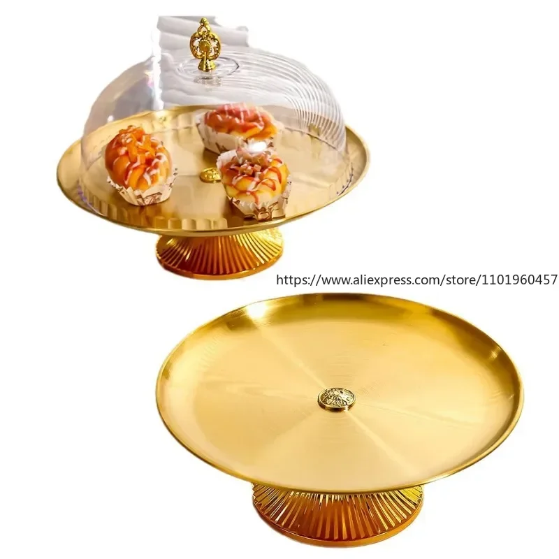 Luxury Stainless Steel Storage Tray High Stand Fruit Dish Dessert Cake Plate with Lid Wedding Party Home Living Decoration Room