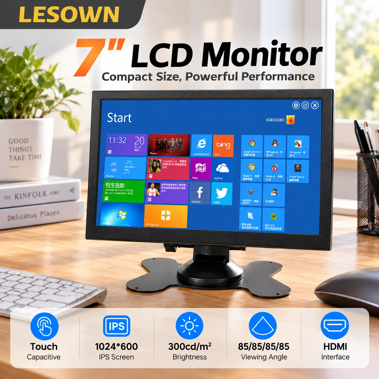 LESOWN 7인치 산업용 LCD 모니터, IPS 터치 스크린, HDTV, 1024x600 해상도, 임베디드 디스플레이 패널, HMI 컨트롤러, DIY 프로젝트용