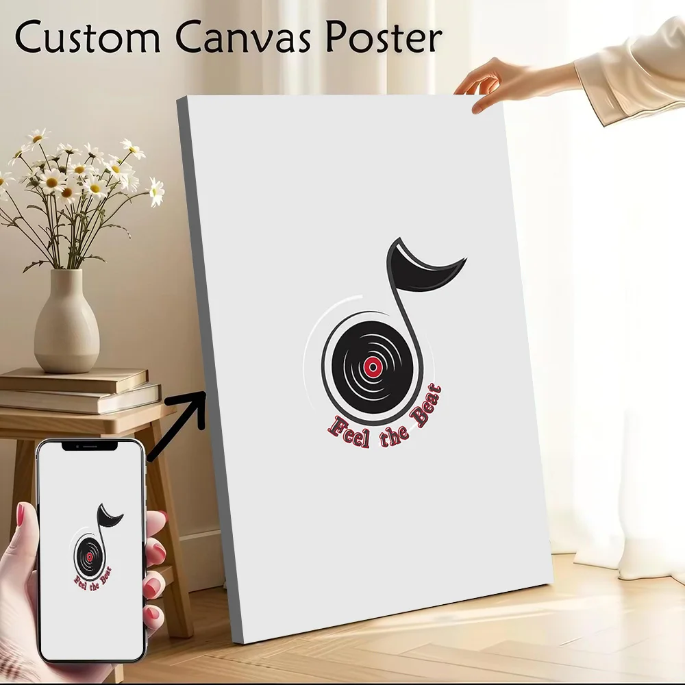Music Logo - Feel the Beat Printed Canvas Poster Custom Pictures Wall Art Canvas Painting for Bedroom Decoration Living Room