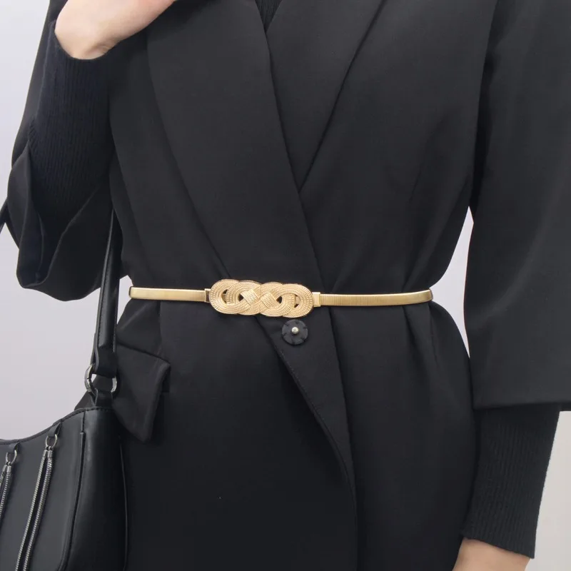 Metal Elastic Thin Waist Belt for Women with Rose Motif—Waist Chain to Accessorize Dresses Versatile Waist-Cinching Belt