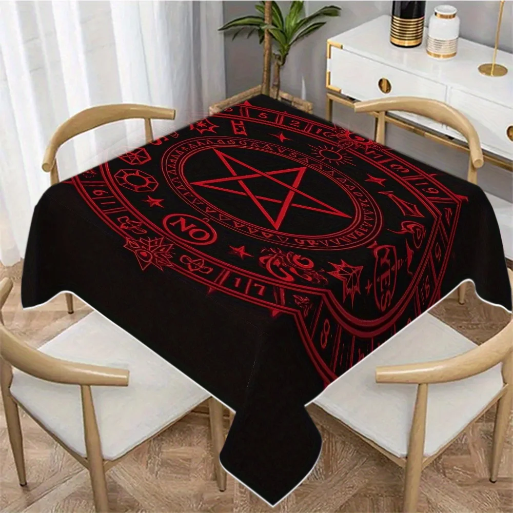 VIKAMA Pentagram Occult Rectangular Tablecloth Red Rune Print Waterproof Table Cover Gothic Home Party Decor