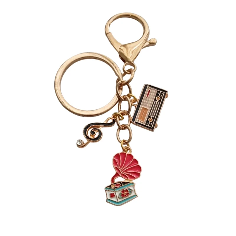 Music Symbol Trumpet Charm Keychain, Radio Key Ring, Creative Vintage Artistic Handmade Jewelry for Music Lover