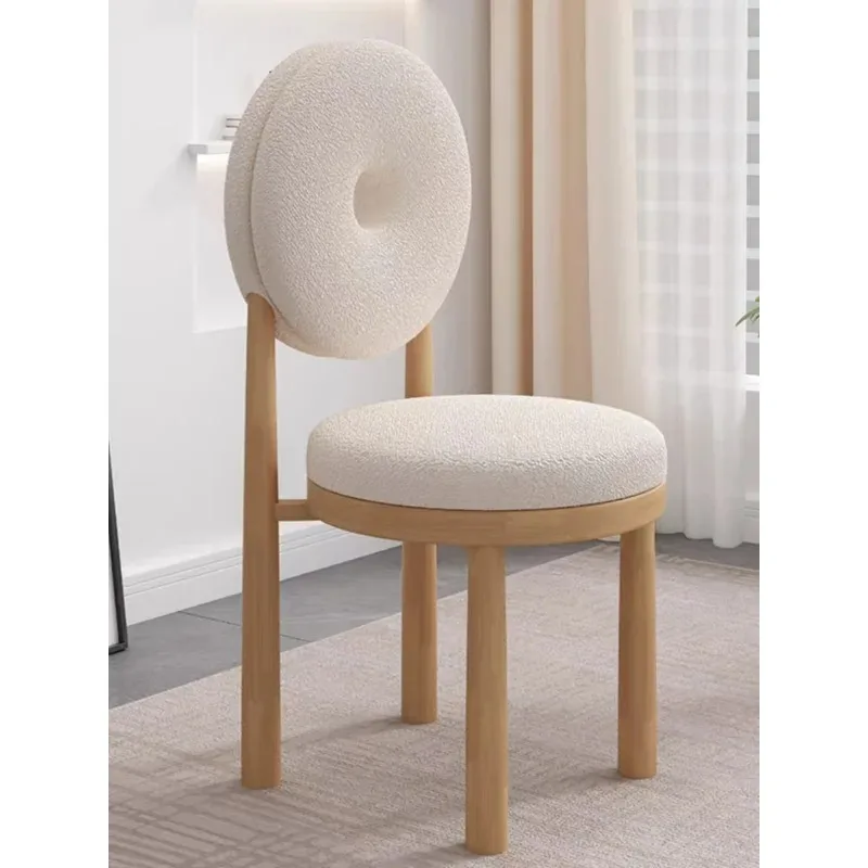 

Net red lamb velvet makeup stool cream style donut dining chair cute girl study bedroom dressing chair with backrest furniture