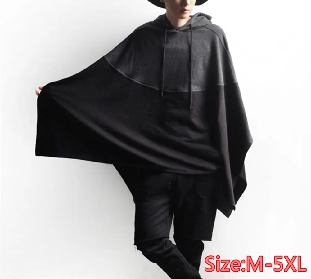 

2024 Stylish Gothic Cloak Hoodies Tops European Hooded Loose Casual Coats Men Long Jacket Windbreaker Cape Coat Cosplay Costumes