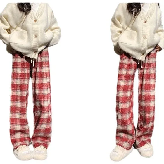 

Широкие брюки, уличная одежда, женские весенние модальные брюки BF со складками для колледжа, молочно-нежные персиковые персонализированные брюки нейтрального света с полосками