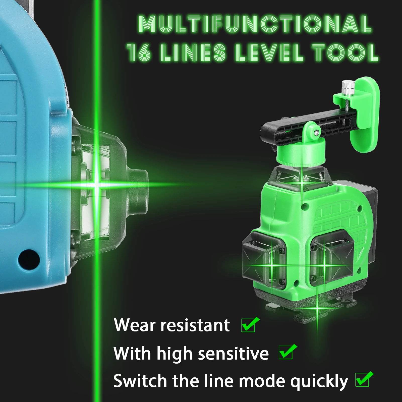 16 Lines Laser Level 3° Self-leveling Machine Rechargeable Lithium Battery Leveling Tool Waterproof Home Improvement Tools Set