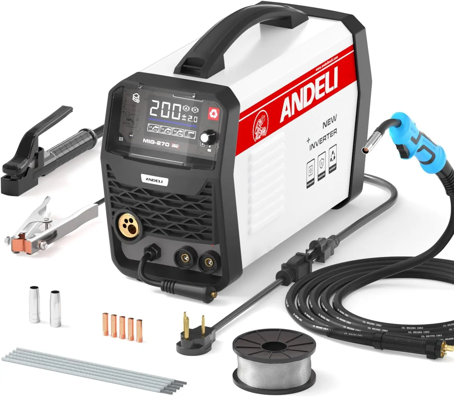 MIG Welder 200Apm 110V/220V Dual Voltage GAS MIG/FLUX MIG/Lift Tig/Stick 4-In-1 Multiprocess MIG Welder