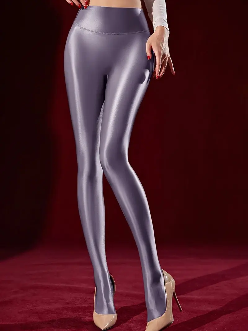 Glanzende Glanzende Nylon Broek Panty Sluiten Open Kruis Leggings Crotchless Panty Sexy Collant Strumpfhose Fitness Legging Broek