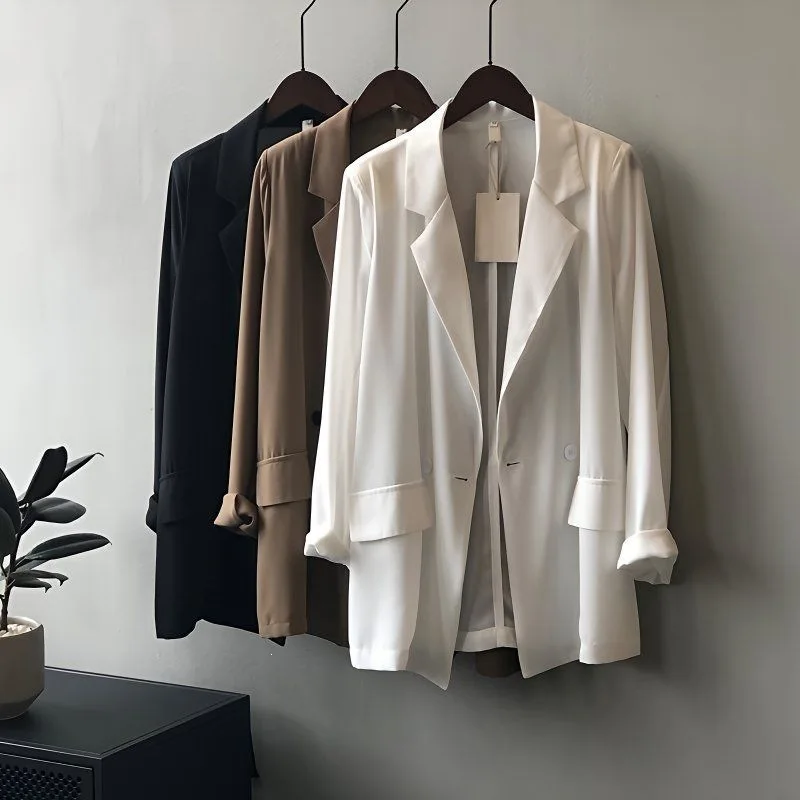 Korean Style Summer Lightweight Chiffon Suit Jacket Women's Loose Drapey Sun Protection Design Casual  Top Modern Dance