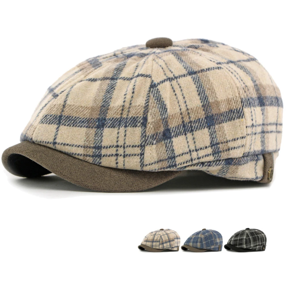 

HT4970 Mens Berets Women Vintage Artist Painter Plaid Beret Hat Male Female Flat Cap New Autumn Winter Hat Octagonal Beret Caps