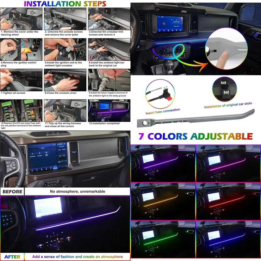شريط إضاءة LED نيون لوحدة التحكم المركزية لوحة القيادة متوافقة مع قطع غيار لوحة القيادة Ford Bronco 2021-2024 #1