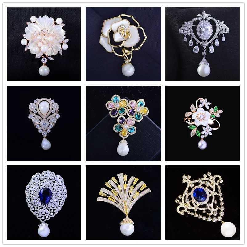 

New Vintage Royal Court Tassel Zircon Brooches for Women Pearl Water Drop Temperament Clothing Accessories Brooch Pin Corsage