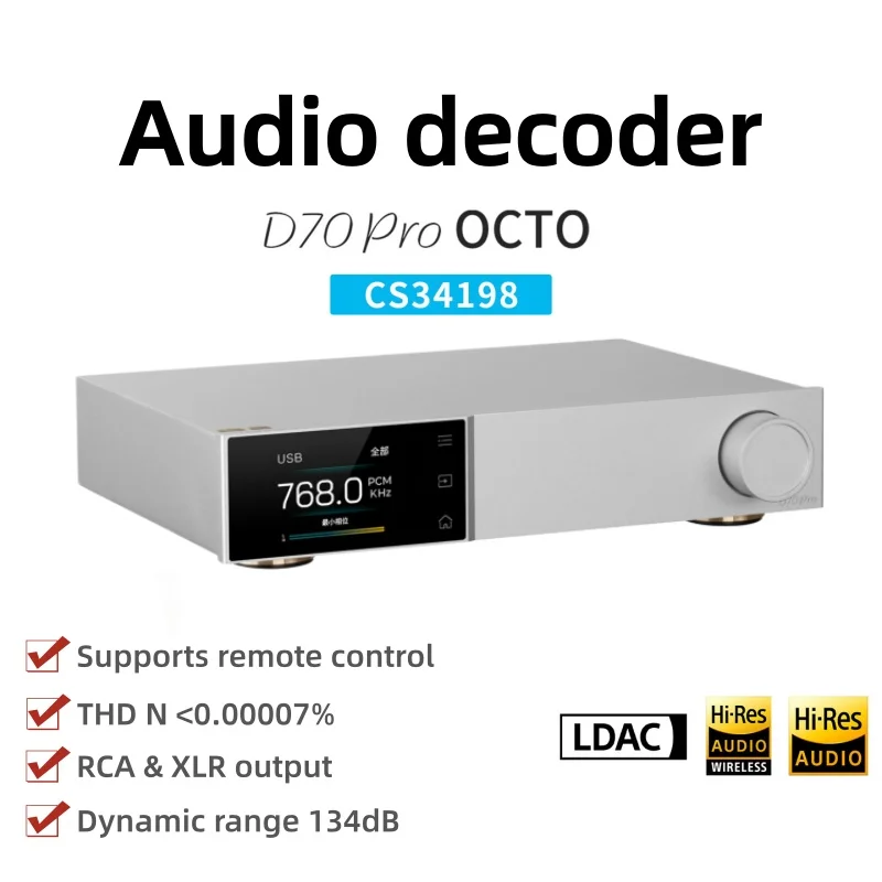 Audio Decoder High Fidelity High Resolution DAC Bluetooth Support Remote Control with Full Color Screen Customizable Function