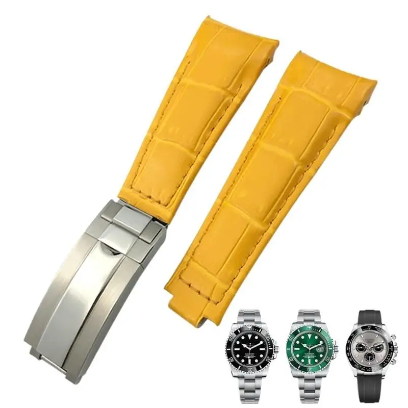 

NFR 20mm Arc End Leather Watchband Suitable For Rolex Submariner GMT Bamboo Grain Green Blue Brown Cowhide Watch Strap Bracelets