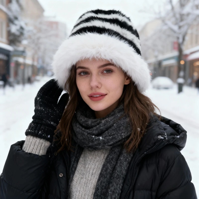 1 قطعة المرأة الخريف والشتاء نمط جديد لدغ تقسم قبعة بحافة ، الدافئة رشاقته تنوعا المألوف مخطط أفخم صياد قبعة