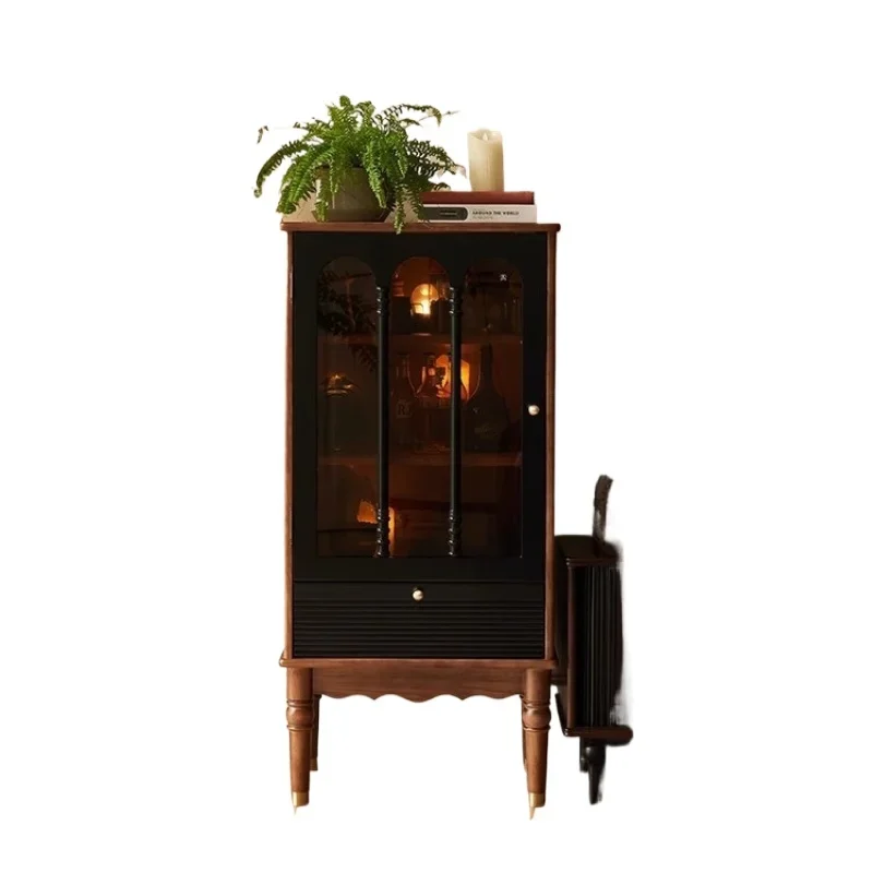 

French retro display cabinet, small apartment living room wall storage glass door figure cabinet