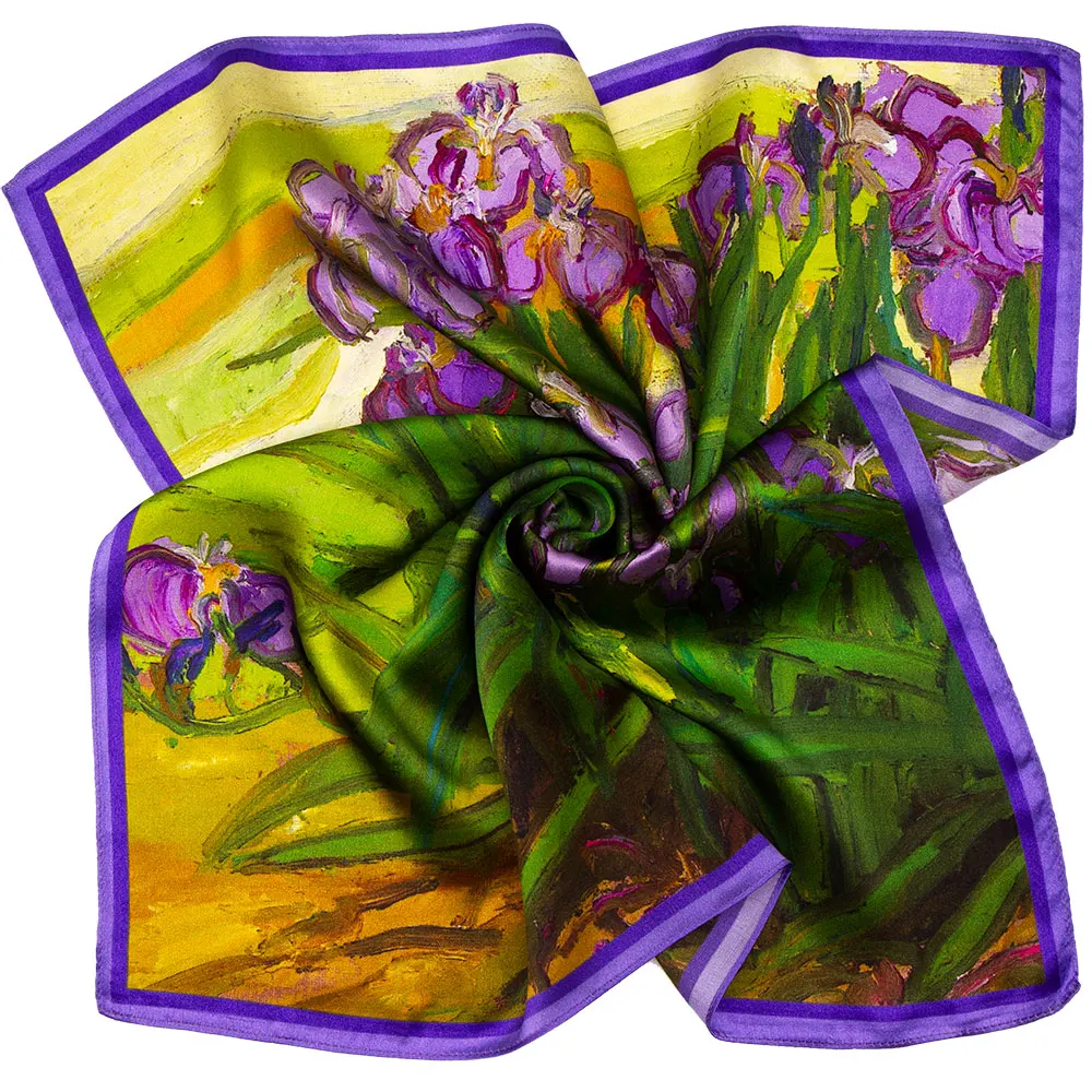 53 センチメートル 100% リアルシルクスカーフ女性トップ高級装飾正方形ブランドネックスカーフ女性ヒジャブ男性ギフトアイリス by ヴィンセントファンゴッホ