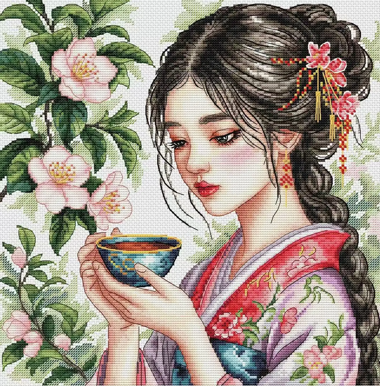 

Cross stitch Kit 14CT 18CT 25CT Canvas Cross Stitch DIY Embroidery Set DMC Threads Craft Girls and tea 40-40