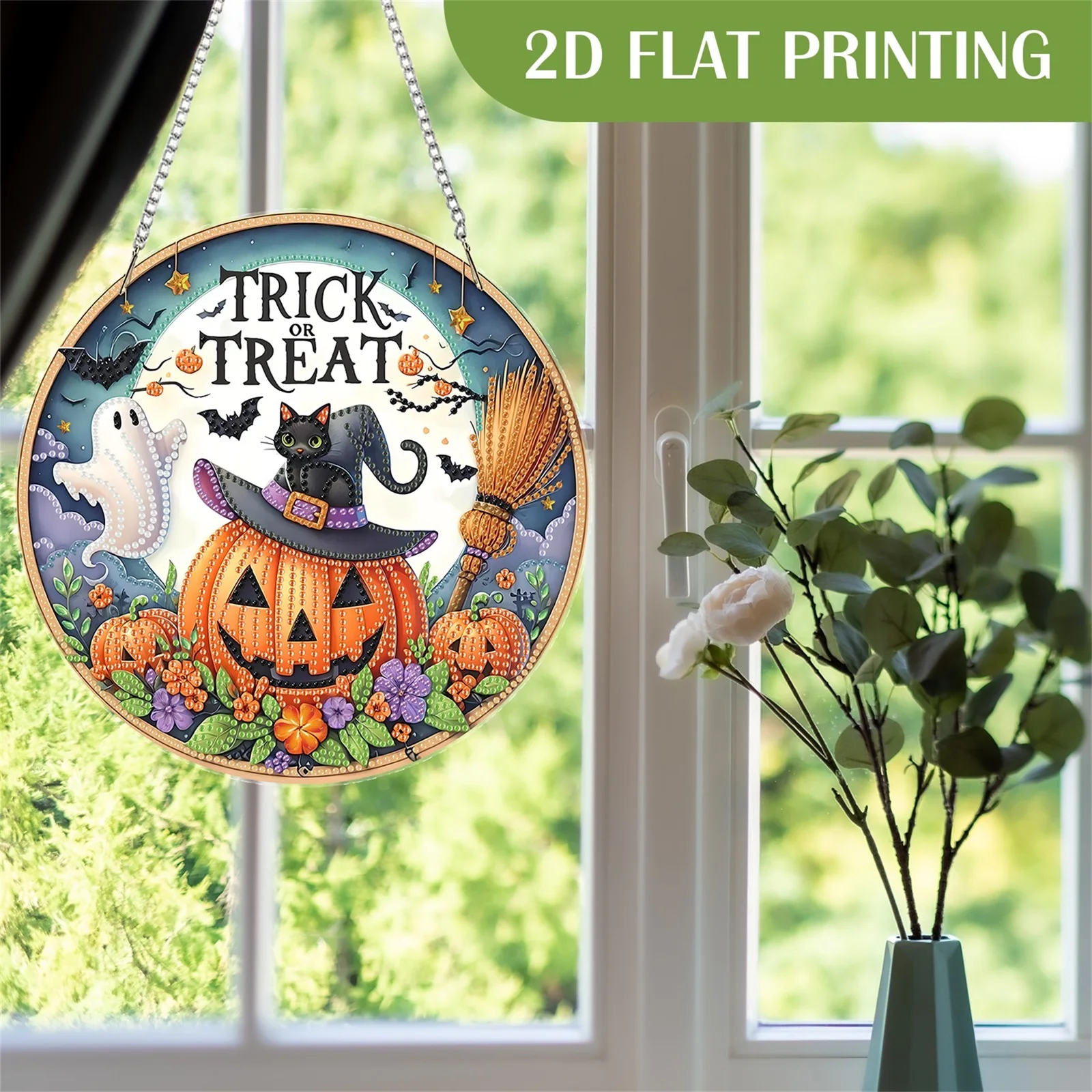 الاكريليك 2D شقة اليقطين القط DIY شنقا الماس الفن أطقم جدار الباب ديكور #2