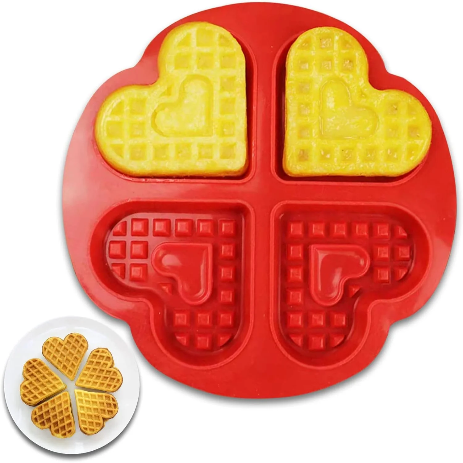 

Silicone Waffle Molds, 4 Cavities Heart Shaped Waffle Baking Molds Nonstick Baking Tray Mold for DIY Waffle Cake Chocolate