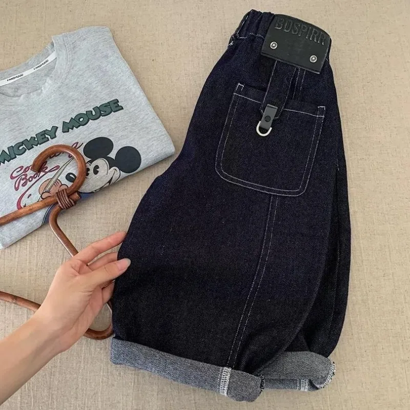 RAISE Autumn Children Boys Jeans Loose Solid Elastic Waist 2-10Yrs Boys Denim Pants Sticker Toddler Kids Boys Straight Pants