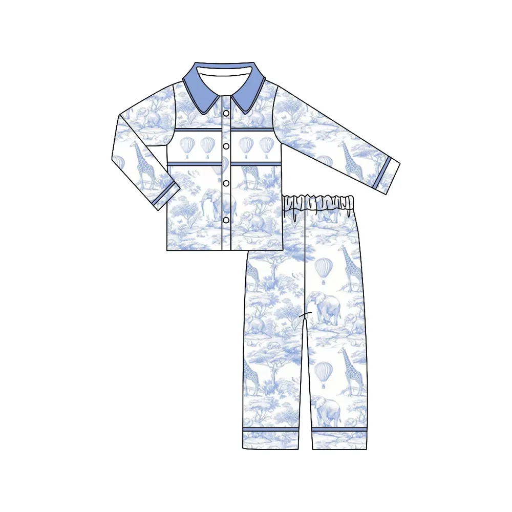 Cartoon Animal Print 2-Piece Pajamas Set for Children Short-Sleeved Top with Long-Sleeved Trousers Boutique Style for Girls & Bo